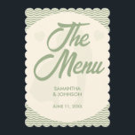 Modern Sage Green Stripe Wedding Dinner Menu Card<br><div class="desc">Elevate your reception tables with this modern sage green stripe wedding dinner menu card. The sleek stripe design adds a chic and contemporary touch, perfect for modern, minimalist, or nature-inspired weddings. Fully customizable with your menu items, names, and wedding date, this elegant card creates a cohesive and stylish look for...</div>