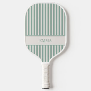 Modern Sage Green Striped Cute Preppy Simple Name Pickleball Paddle