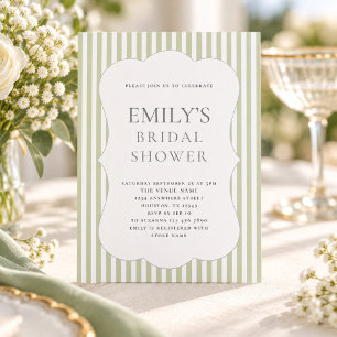 Modern Sage Green Stripes Bridal Shower Invitation