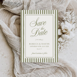 Modern Sage Green Stripes Garden Theme Wedding Save The Date