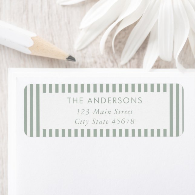 Modern Sage Green Stripes Return Address (Insitu)