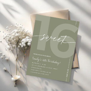 Modern Sage Green Sweet 16th Birthday Invitation