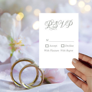 Modern Sage Green Text on White Wedding RSVP Card