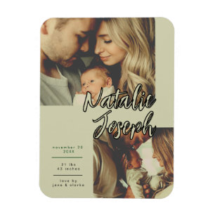Modern Sage Green Unique Script Family Photo Magnet