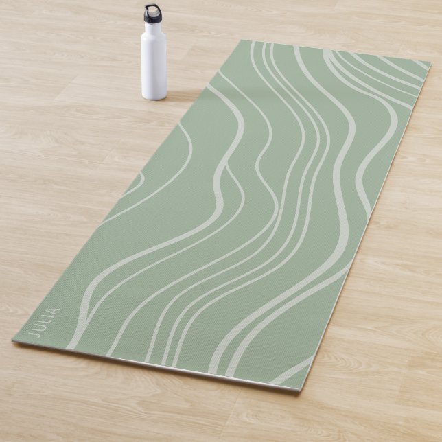 Modern Sage Green Wave Personalised Yoga Mat (In Situ)