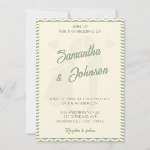 Modern Sage Green Wavy Stripe Photo Wedding Invitation