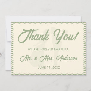 Modern Sage Green Wavy Stripe Photo Wedding Thank You Card