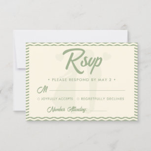 Modern Sage Green Wavy Stripe QR Code Wedding RSVP Card