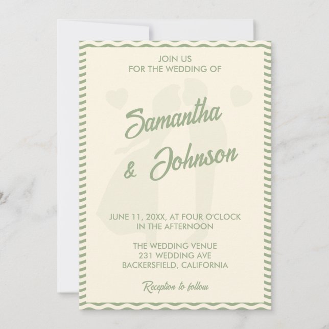 Modern Sage Green Wavy Stripe Wedding Invitation (Front)