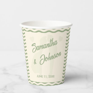 Modern Sage Green Wavy Stripe Wedding Paper Cups