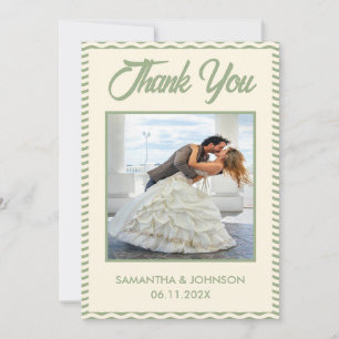 Modern Sage Green Wavy Stripe Wedding Photo Thank You Card