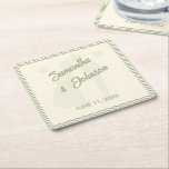 Modern Sage Green Wavy Stripe Wedding Square Paper Coaster<br><div class="desc">Add a stylish detail to your reception with this modern sage green wavy stripe wedding square paper coaster. The elegant flowing stripe design brings a chic and contemporary touch that complements modern, minimalist, and nature-inspired wedding themes. Perfect for cocktail hour, bar tables, or reception décor, these customizable coasters help create...</div>