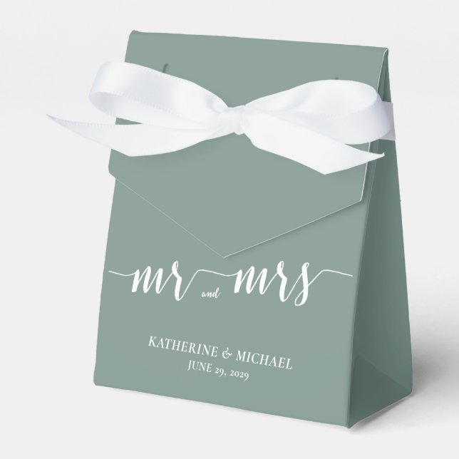 Modern Sage Green Wedding Favor Box Tent (Front Side)