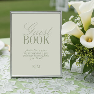 Modern Sage Green Wedding Guest Book Paper Sign