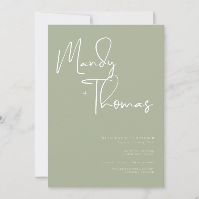 Modern sage green wedding invitations (Front)