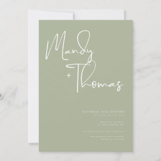 Modern sage green wedding invitations