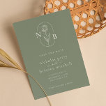 Modern Sage Green Wedding Monogram Minimalist Save The Date<br><div class="desc">Modern Sage Green Wedding Monogram Minimalist Budget Save the Date</div>