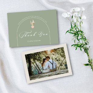 Modern Sage Green Wedding Photo Thank You Card