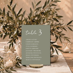 Modern Sage Green Wedding Table Seating Chart Card