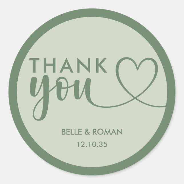 Modern Sage Green Wedding Thank You Favour Classic Round Sticker (Front)