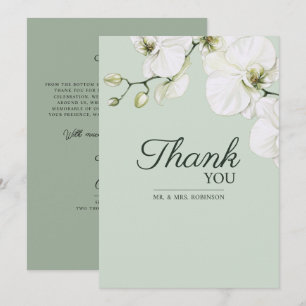 Modern Sage Green Wedding with White Orchid Thank You Card