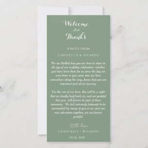 Modern sage green Welcome & thank you Wedding note