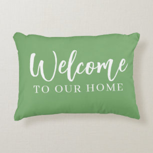 Modern Sage Green "Welcome To Our Home" Lumbar Pil Decorative Cushion