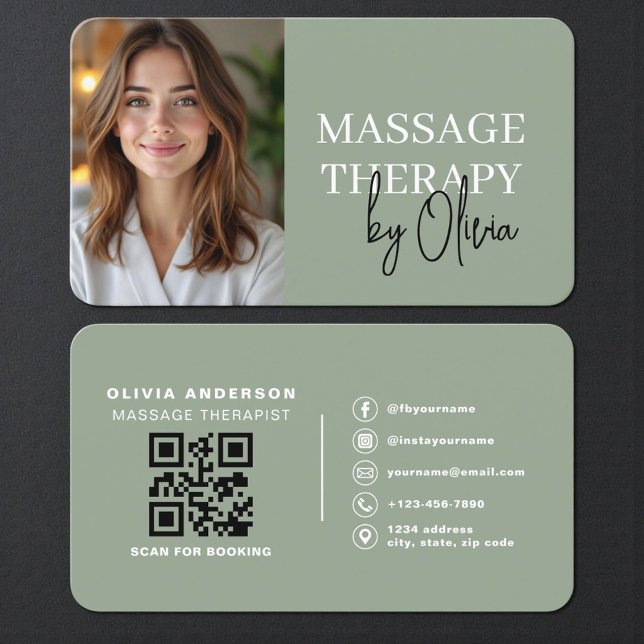 Modern Sage Green Wellness Spa Therapist Business Card (Creator Uploaded)