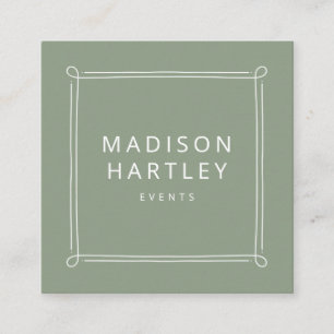 Modern Sage Green & White Decorative Frame Square Business Card