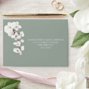 Modern Sage Green White Orchid Wedding Envelope