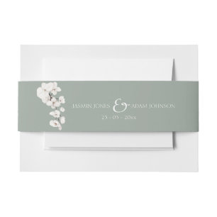 Modern Sage Green White Orchid Wedding Invitation Belly Band