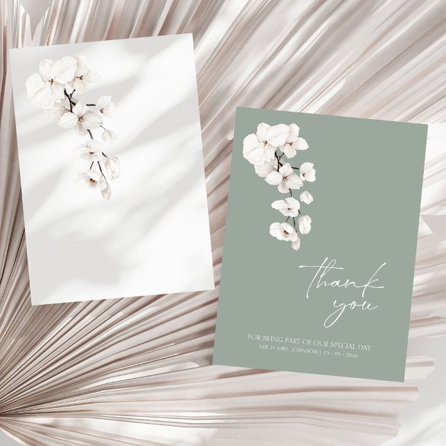 Modern Sage Green White Orchid Wedding Thank You Card (Modern Sage Green White Orchids Wedding Thank You Card)