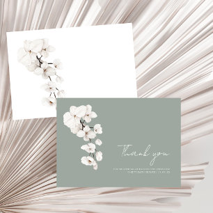 Modern Sage Green White Orchids Floral Baby Shower Thank You Card
