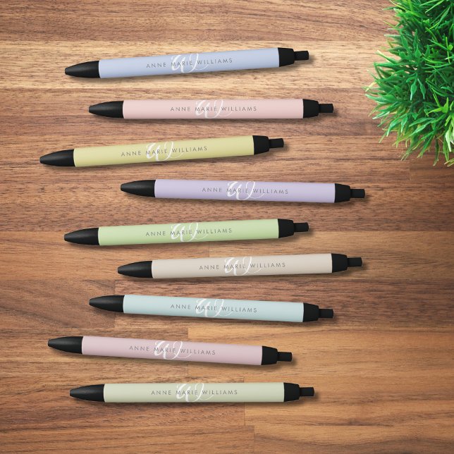 Modern Sage Green White Script Monogram Black Ink Pen (Creator Uploaded)