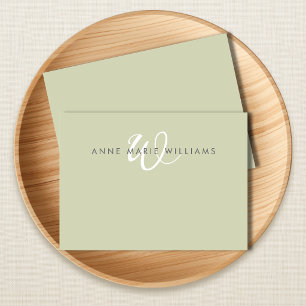 Modern Sage Green White Script Monogram Card