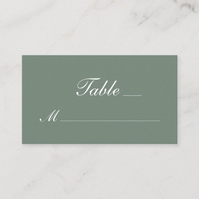 Modern Sage Green White Script Wedding Place Card (Front)