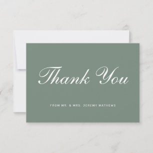 Modern Sage Green White Script Wedding Thank You Card