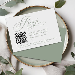 Modern Sage Green White Simple Minimal RSVP Card