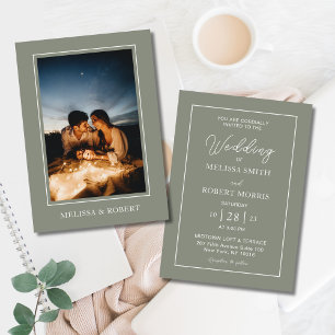 Modern Sage Green & White Simple Photo Wedding Invitation