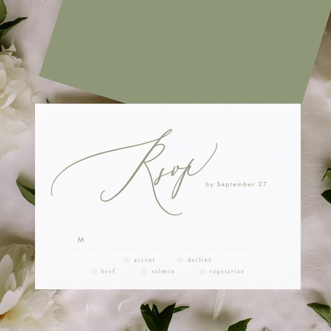Modern Sage Green White Simple Wedding RSVP Card (Creator Uploaded)
