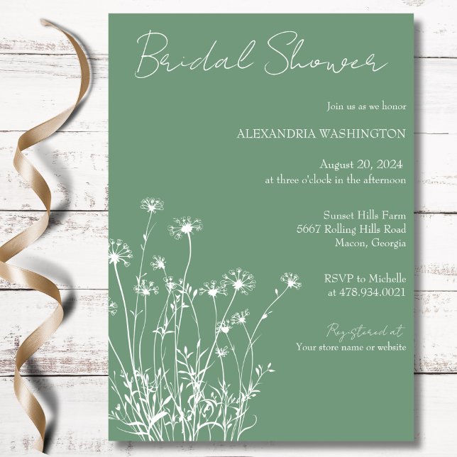 Modern Sage Green & White Wildflower Bridal Shower Invitation (Creator Uploaded)