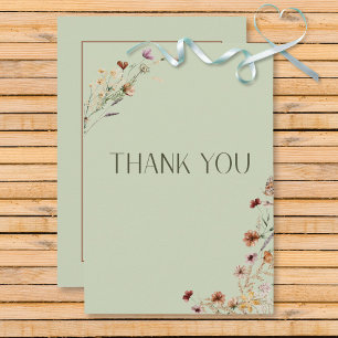 Modern Sage Green Wildflower Bouquet Wedding Thank You Card