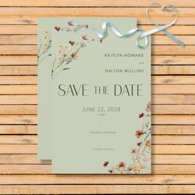 Modern Sage Green Wildflowers Bouquet Wedding Save The Date (Modern Sage Green Wildflower Bouquet Wedding Save the Date Card)