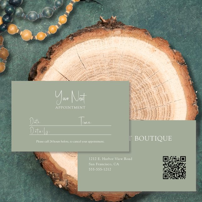 Modern Sage Green with QR Code  Appointment Card (Creator Uploaded)