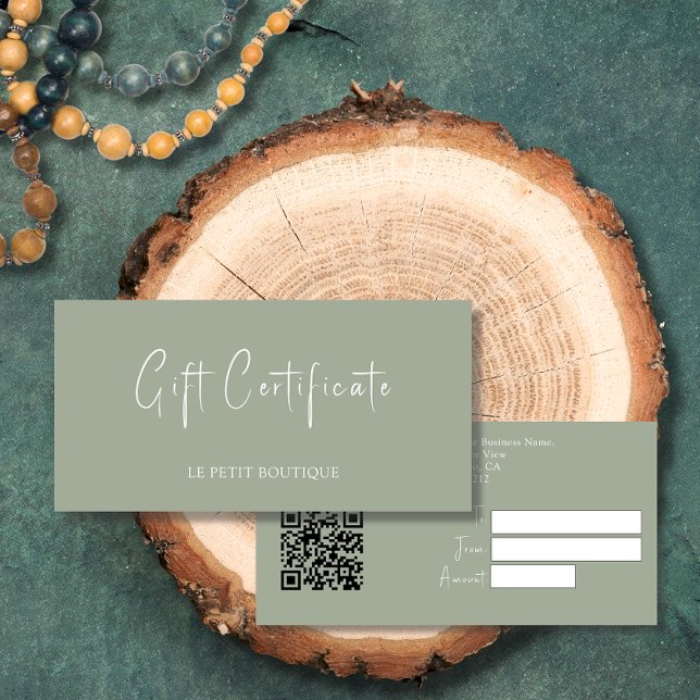 Modern Sage Green with QR Code Gift Certificate (Creator Uploaded)