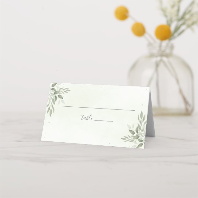 Modern Sage Greenery Botanical Folded Place Card (Front)