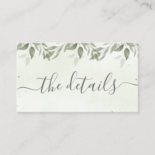 Modern Sage Greenery Details Enclosure Card (Front)