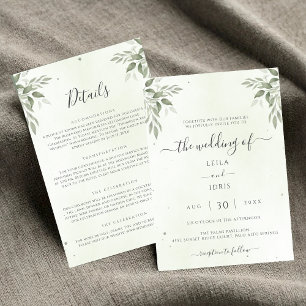Modern Sage Greenery Floral All-in-One Wedding Invitation