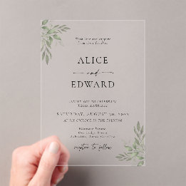 Modern Sage Greenery Wedding Acrylic Invitation