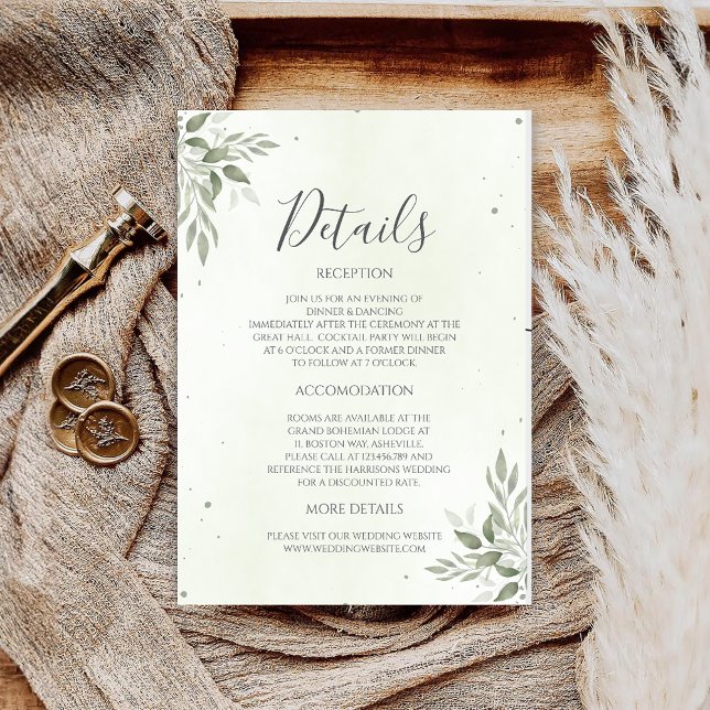 Modern Sage Greenery Wedding Details Card (Creator Uploaded)